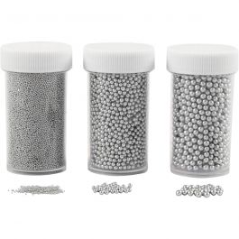 Miniglaskulor, stl. 0,6-0,8+1,5-2+3 mm, silver, 3x45 g/ 1 förp. [HOB-28388]