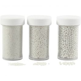 Miniglaskulor, stl. 0,6-0,8+1,5-2+3 mm, pärlemor, 3x45 g/ 1 förp. [HOB-28390]