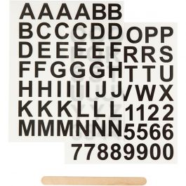 Rub-on Stickers, bokstäver och siffror, H: 17 mm, B: 17 mm, ark 12,2x15,3 cm, svart, 1 förp. [HOB-283966]