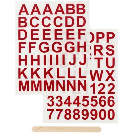 Rub-on Stickers, bokstäver och siffror, H: 17 mm, B: 17 mm, ark 12,2x15,3 cm, röd, 1 förp. [HOB-283967]