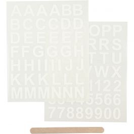 Rub-on Stickers, bokstäver och siffror, H: 17 mm, B: 17 mm, ark 12,2x15,3 cm, vit, 1 förp. [HOB-283968]