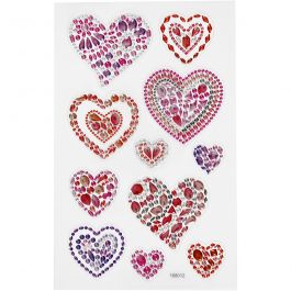 Diamond stickers, hjärtan, ark 10x16 cm, 1 ark [HOB-284039]