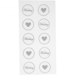 Stickers, hjärta - wedding, Dia. 25 mm, ark 7,8x15,5 cm, svart, 2 mix. ark/ 1 förp. [HOB-28439]