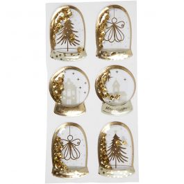 Shaker stickers, ängel, trä och hus, stl. 49x32+45x36 mm, guld, 6 st./ 1 förp. [HOB-28459]