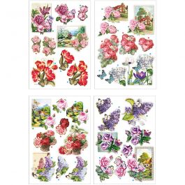 3D Motiv, blommor och fjärilar, ark 21x30 cm, 4 ark/ 1 förp. [HOB-28705]