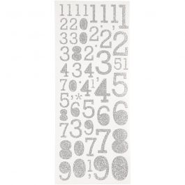 Glitterstickers, siffror, ark 10x24 cm, silver, 2 ark/ 1 förp. [HOB-29109]