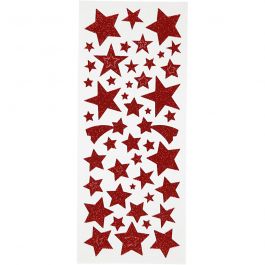 Glitterstickers, stjärnor, ark 10x24 cm, röd, 2 ark/ 1 förp. [HOB-29112]