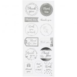 Stickers, thank you, ark 10x24 cm, silver, 1 ark [HOB-29141]