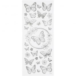 Stickers, fjäril, ark 10x24 cm, silver, 1 ark [HOB-29143]
