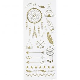 Stickers, indianer, ark 10x24 cm, guld, 1 ark [HOB-29145]