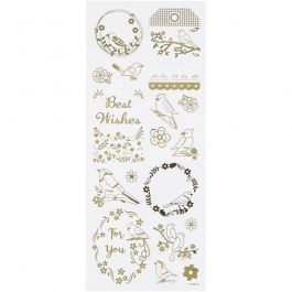 Stickers, fåglar, ark 10x24 cm, guld, 1 ark [HOB-29146]
