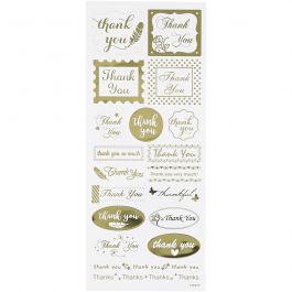 Stickers, thank you, ark 10x24 cm, guld, 1 ark [HOB-29147]