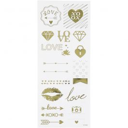 Stickers, love, ark 10x24 cm, guld, 1 ark [HOB-29148]