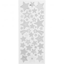 Stickers, stjärnor, ark 10x24 cm, silver, 1 ark [HOB-29153]