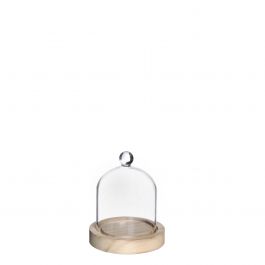 Glaskupa med glasknopp med träbas Ø10 h.12 cm (1 st) [IFS-29311]