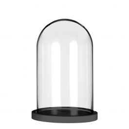 Glasstolp med svart träfot Ø14cm H.21cm (1 st.) [IFS-29824]