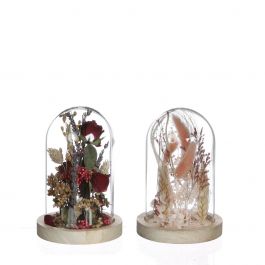 Glasklocka med torkade blommor rosa Ø12cm (1 st.) [IFS-29844]