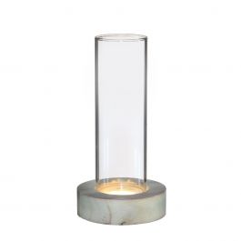 Glascylinder med LED i träfot 18 cm hög (1 st.) [IFS-30182]