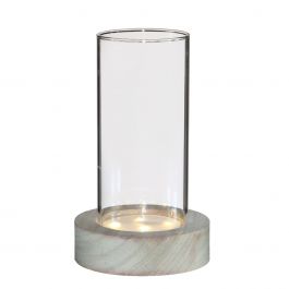 Glascylinder med LED i träfot 17cm hög (1 st.) [IFS-30183]