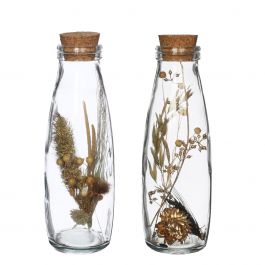 Mjölkflaska med flera torkade blommor naturliga 21cm hög (6 st.) [IFS-30392]
