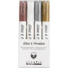 Glas- och porslinstusch, spets 1-2 mm, semi opaque, brun, guld, silver, vit, 4 st./ 1 förp. [HOB-31337]