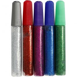 Glitterlim, mixade färger, 5x10 ml/ 1 förp. [HOB-31808]