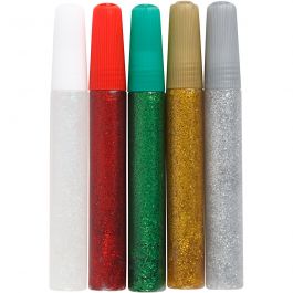 Glitterlim, mixade färger, 5x10 ml/ 1 förp. [HOB-31810]