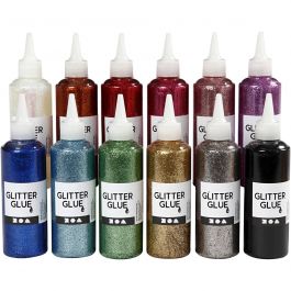 Glitterlim, mixade färger, 12x118 ml/ 1 förp. [HOB-31820]
