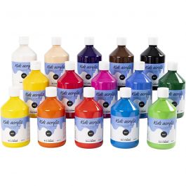 Akrylfärg Matt, mixade färger, 15x500 ml/ 1 förp. [HOB-32100]