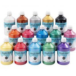 Akrylfärg Metallic, metallic, mixade färger, 15x500 ml/ 1 förp. [HOB-32200]