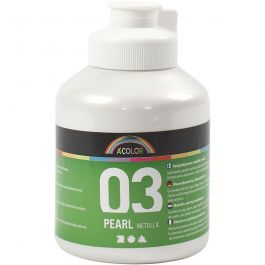Akrylfärg Metallic, metallic, vit, 500 ml/ 1 flaska [HOB-32202]