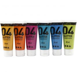 Glitterakrylfärg, mixade färger, 6x20 ml/ 1 förp. [HOB-32501]