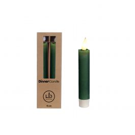 LED-ljus h.21cm Ø2,1 cm rustik yta mossgrön (Set om 2 st) [IFS-32540]