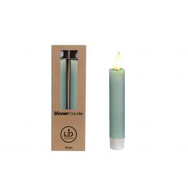 LED-ljus h.21cm Ø2,1 cm rustik yta eukalyptus grön (Set om 2 st) [IFS-32545]