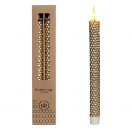 LED-vaxkaka ljus Ø2.2 h. 25cm guld (Set om 2 st) [IFS-32692]