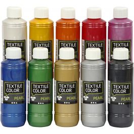 Textilfärg, pärlemor, mixade färger, 10x250 ml/ 1 förp. [HOB-33799]