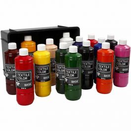 Textilfärg, mixade färger, 15x500 ml/ 1 förp. [HOB-34140]