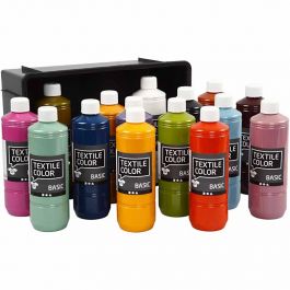 Textilfärg, mixade färger, 15x500 ml/ 1 förp. [HOB-34165]