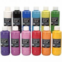Solid textilfärg, täckande, mixade färger, 12x250 ml/ 1 förp. [HOB-34626]