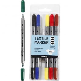Textiltuschpennor, spets 2,3+3,6 mm, standardfärger, 6 st./ 1 förp. [HOB-34819]