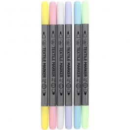 Textiltuschpennor, spets 2,3+3,6 mm, pastellfärger, 6 st./ 1 förp. [HOB-34829]