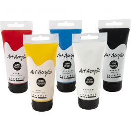 Akrylfärg, grundfärger, halvblank, mixade färger, 5x75 ml/ 1 förp. [HOB-35135]