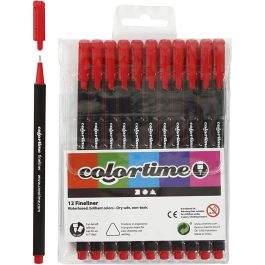 Colortime Fineliner-tuschpennor, spets 0,6-0,7 mm, röd, 12 st./ 1 förp. [HOB-373640]