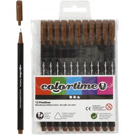 Colortime Fineliner-tuschpennor, spets 0,6-0,7 mm, brun, 12 st./ 1 förp. [HOB-373642]