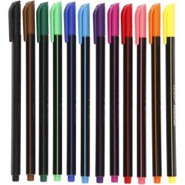 Colortime Fineliner-tuschpennor, spets 0,6-0,7 mm, mixade färger, 12 st./ 1 förp. [HOB-373648]