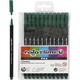 Colortime Fineliner-tuschpennor, spets 0,6-0,7 mm, mörkgrön, 12 st./ 1 förp. [HOB-373654]