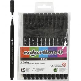 Colortime Fineliner-tuschpennor, spets 0,6-0,7 mm, svart, 12 st./ 1 förp. [HOB-373661]