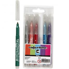 Colortime Glittertusch, spets 2 mm, mixade färger, 6 st./ 1 förp. [HOB-37370]