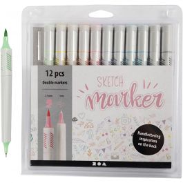 Sketch markers, spets 1+2-5 mm, pastellfärger, 12 st./ 1 förp. [HOB-37380]