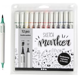Sketch markers, spets 1+2-5 mm, standardfärger, 12 st./ 1 förp. [HOB-37382]